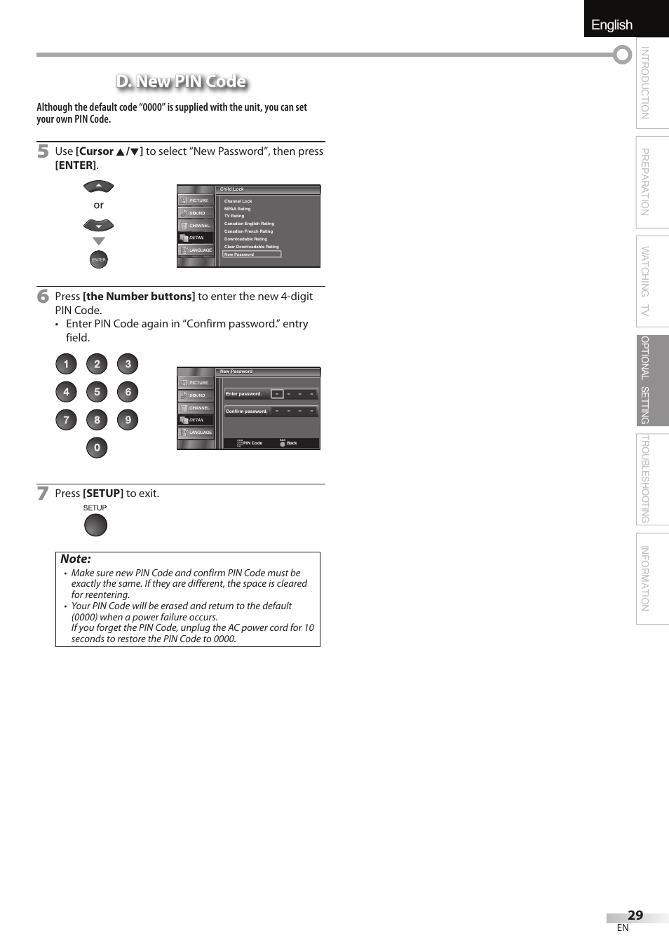 English español français, D. new pin code | Sylvania LC195SSX User Manual | Page 29 / 115