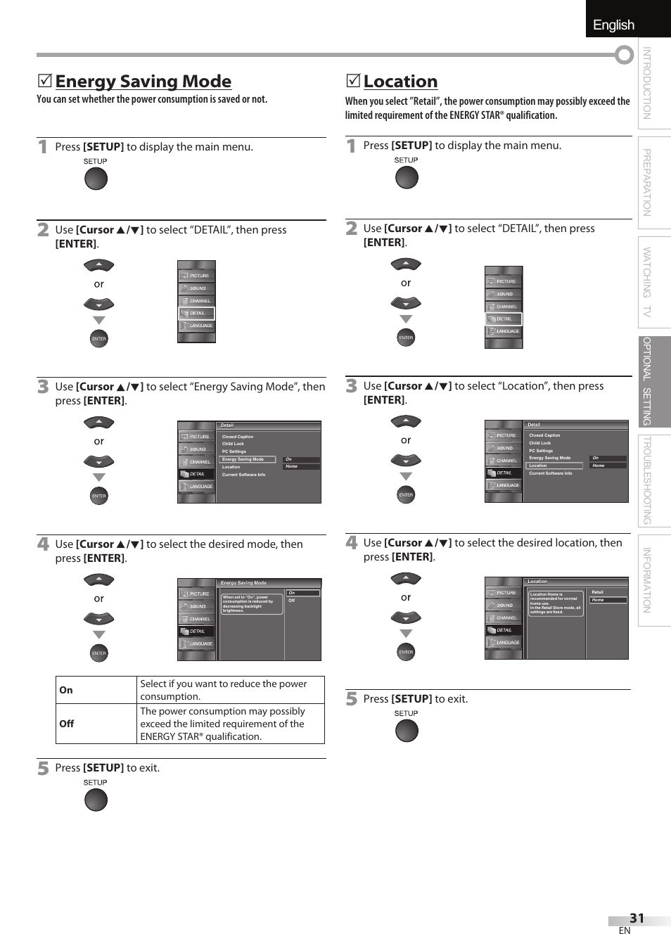 English español français, Energy saving mode, 5location | Sylvania LC195SSX User Manual | Page 31 / 115