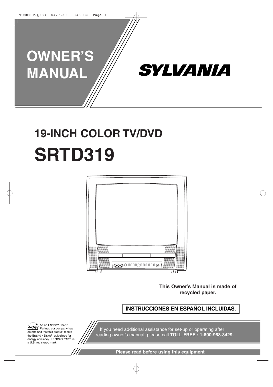 Sylvania SRTD319 User Manual | 40 pages