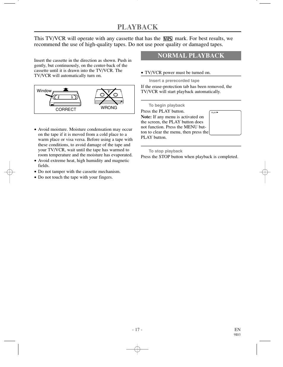 Playback, Normal playback | Sylvania 63134C User Manual | Page 17 / 32