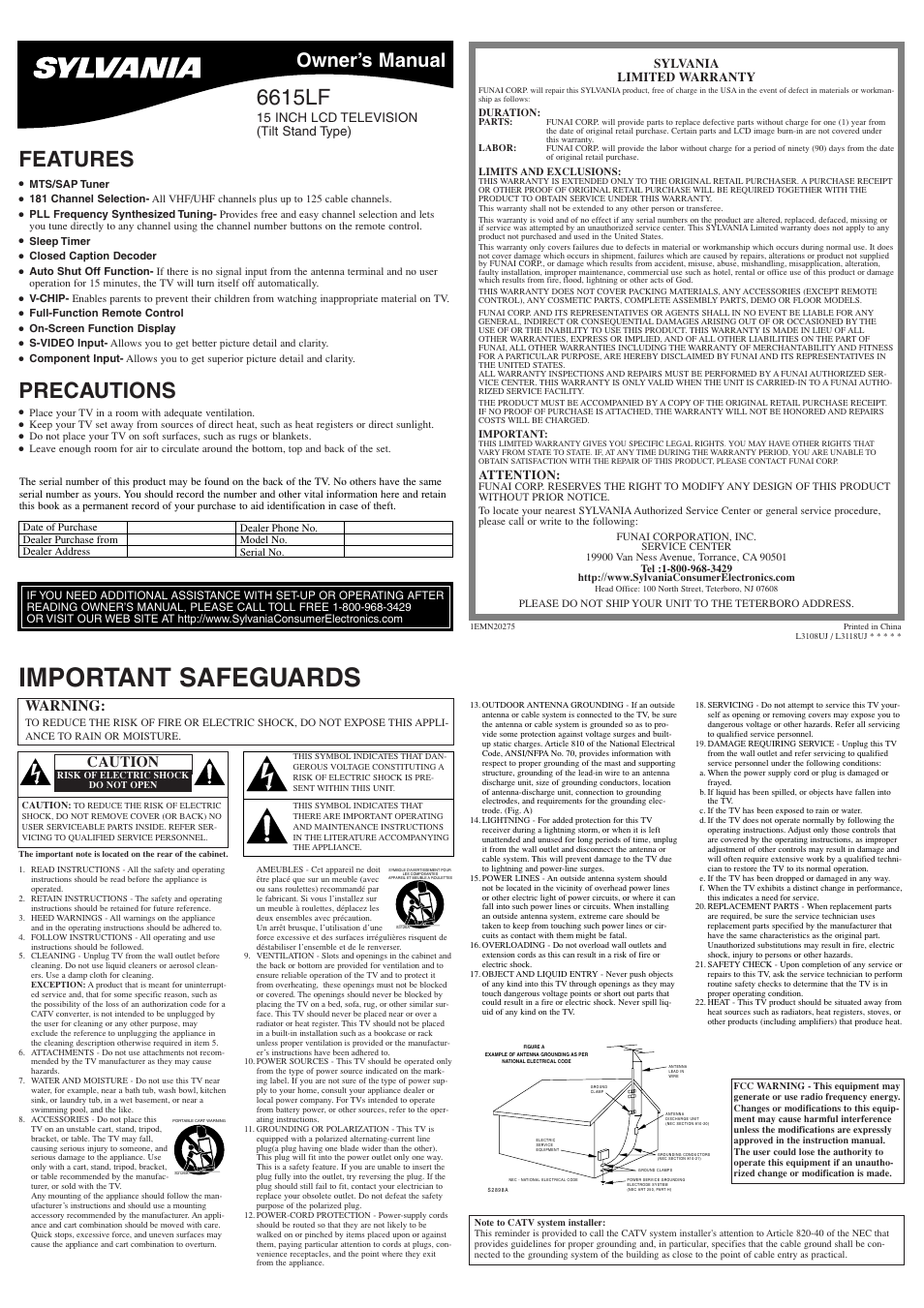 Sylvania 6615LF User Manual | 8 pages