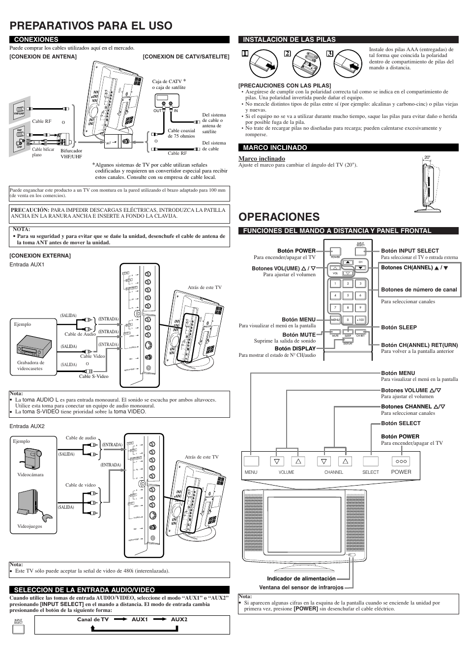 Preparativos para el uso, Operaciones, Power | Sylvania 6615LF User Manual | Page 6 / 8