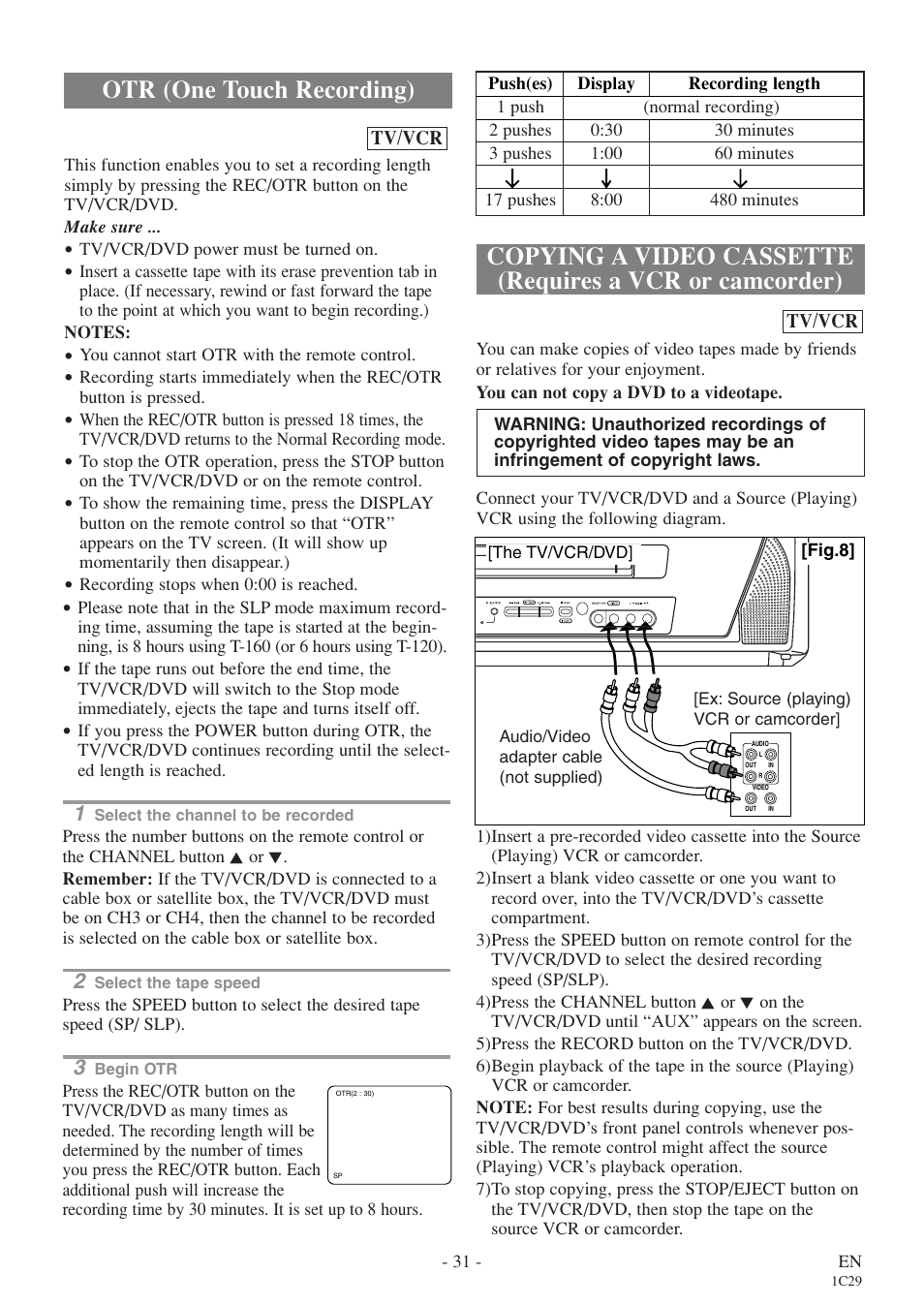 Otr (one touch recording) | Sylvania 6727FDE User Manual | Page 31 / 56