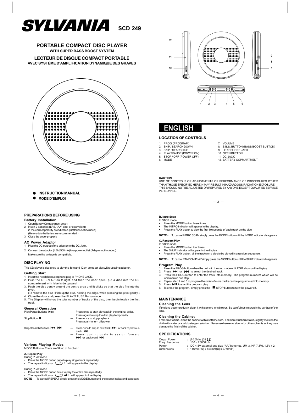 Sylvania SCD249 User Manual | 2 pages