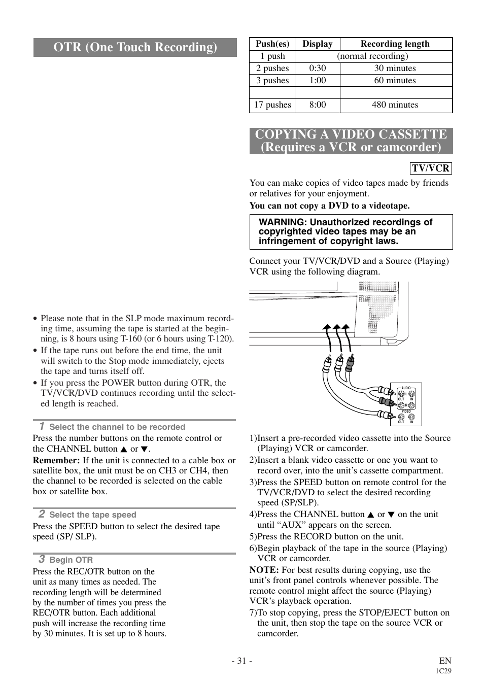 Otr (one touch recording) | Sylvania RSEC720E User Manual | Page 31 / 56