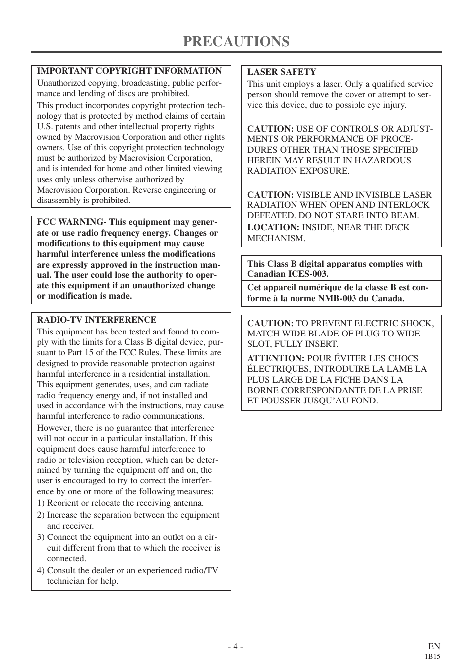 Precautions | Sylvania RSEC720E User Manual | Page 4 / 56