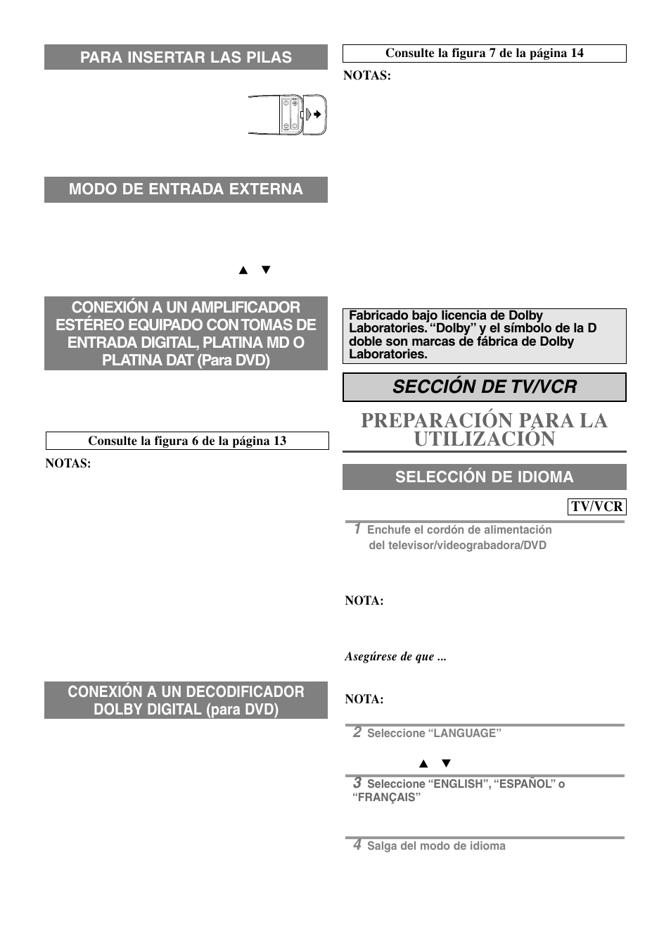 Preparación para la utilización, Sección de tv/vcr | Sylvania RSEC720E User Manual | Page 54 / 56