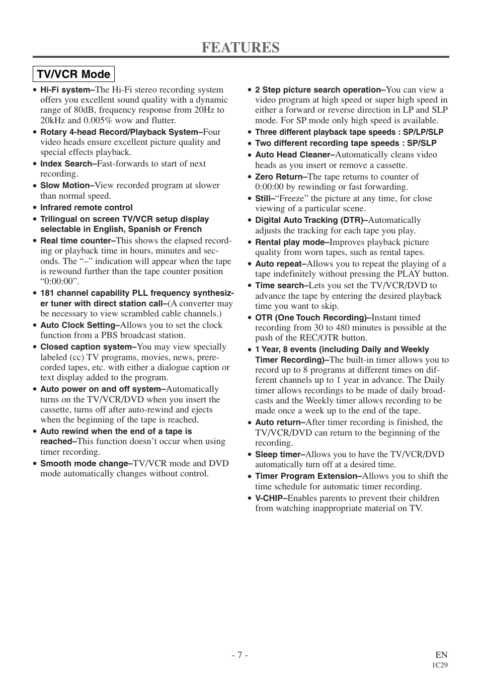 Features | Sylvania RSEC720E User Manual | Page 7 / 56