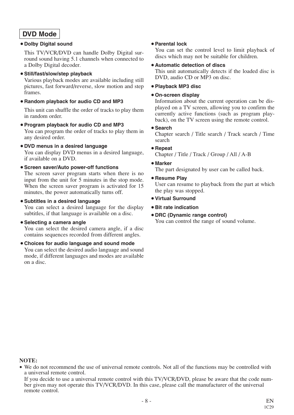 Dvd mode | Sylvania RSEC720E User Manual | Page 8 / 56