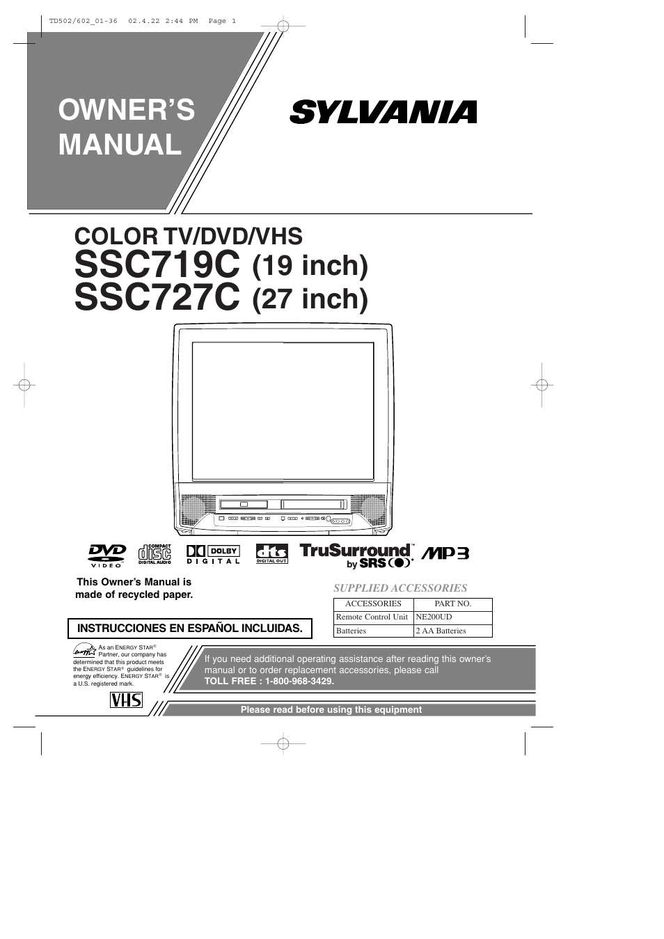 Sylvania 19 Inch SSC719C User Manual | 64 pages