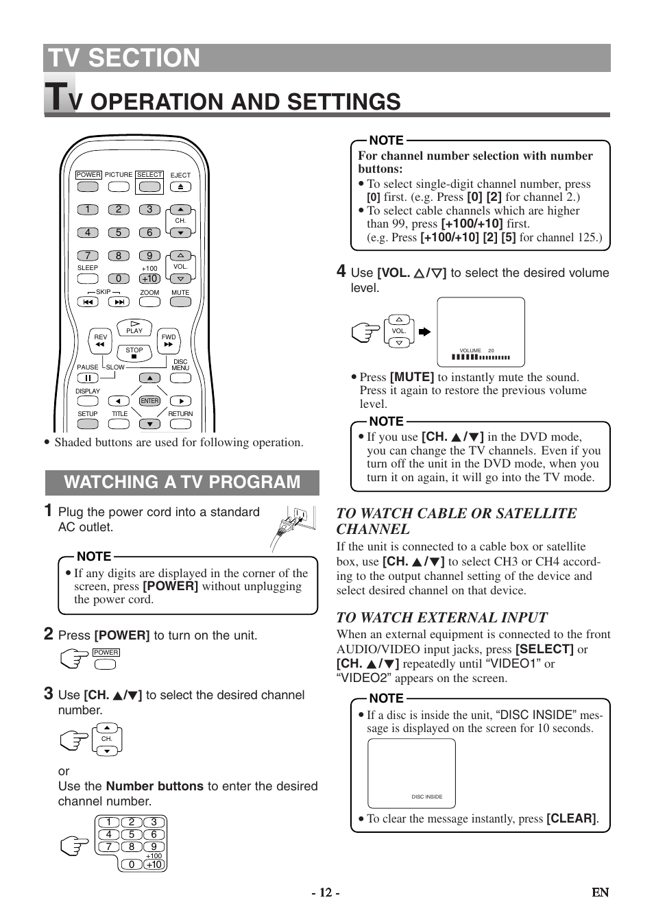 V operation and settings, Watching a tv program | Sylvania SSL15D5 User Manual | Page 12 / 48