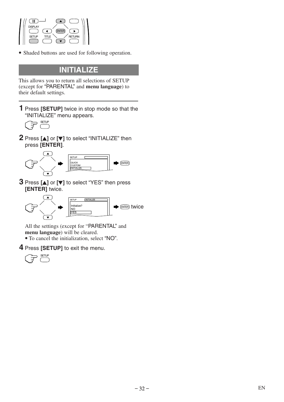 Initialize | Sylvania SSL15D5 User Manual | Page 32 / 48