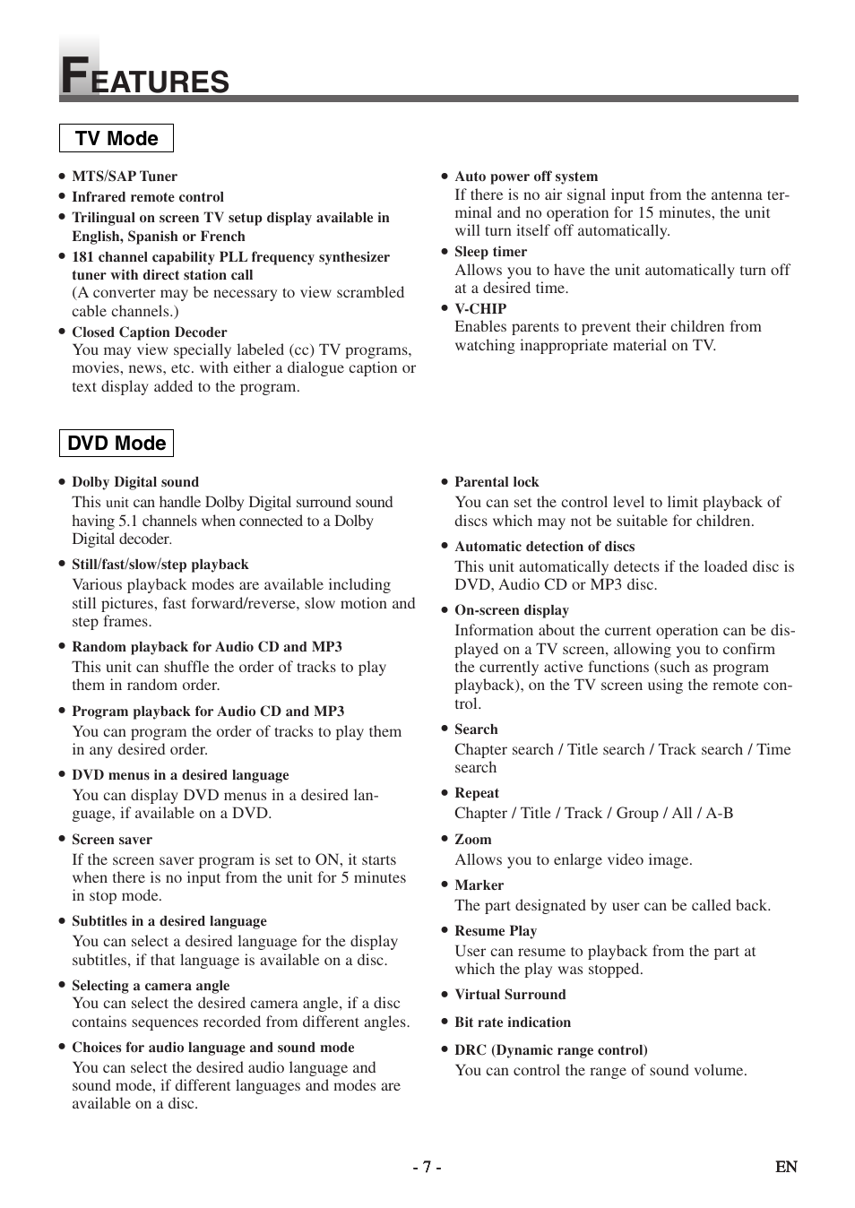 Eatures | Sylvania SSL15D5 User Manual | Page 7 / 48