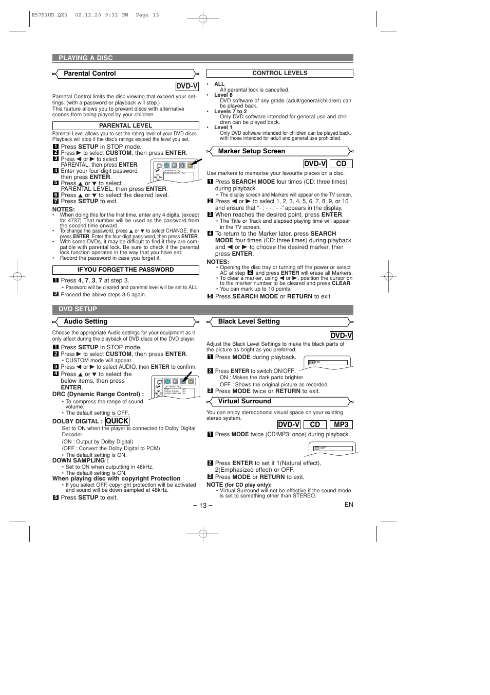 Dvd-v, Mp3 cd dvd-v, Cd dvd-v | Quick | Sylvania DVL700D User Manual | Page 13 / 20