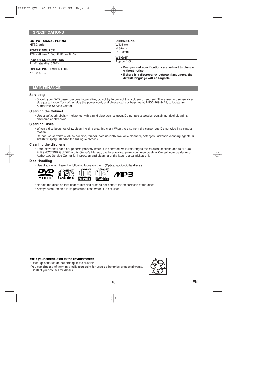 Sylvania DVL700D User Manual | Page 16 / 20