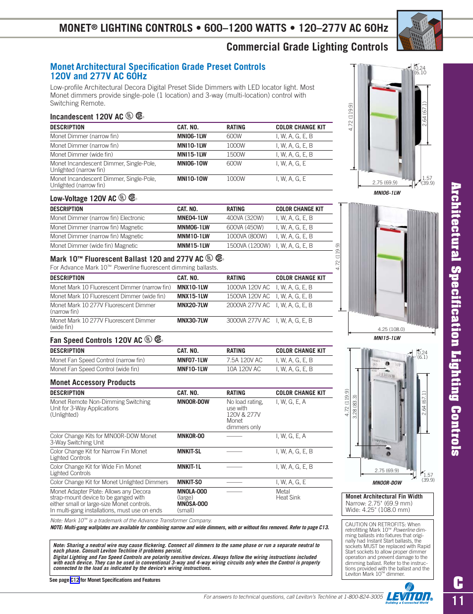 Monet, Architectural specification lighting controls | Sylvania D3208 User Manual | Page 11 / 34