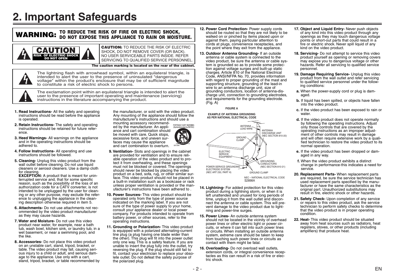 Important safeguards, Caution, Warning | Sylvania 6240VE User Manual | Page 2 / 8