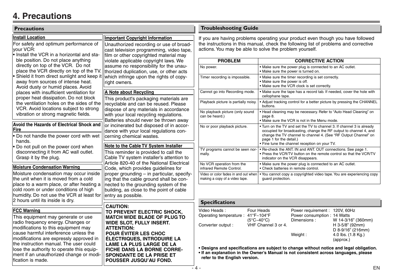 Precautions | Sylvania 6240VE User Manual | Page 4 / 8