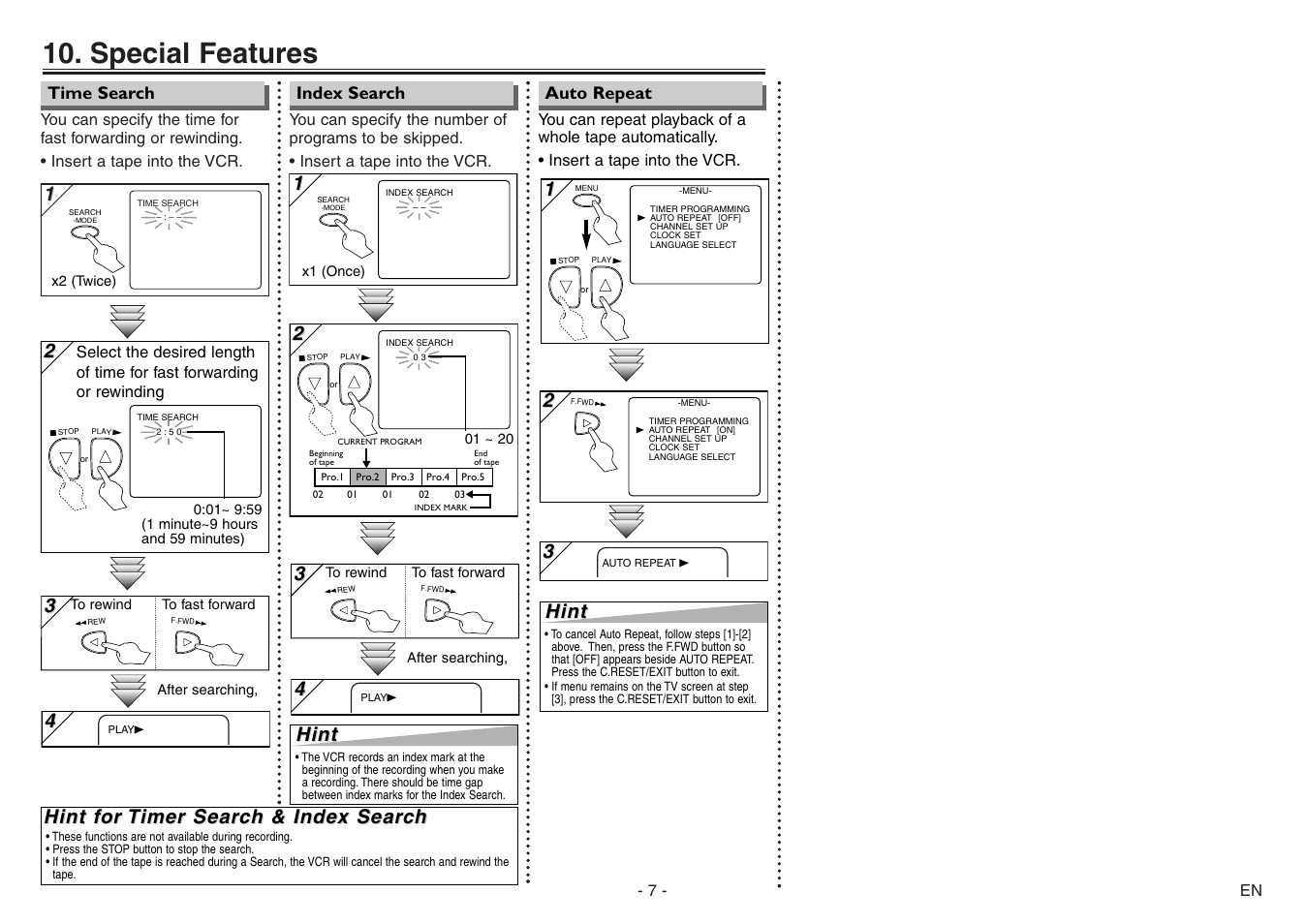 Special features, Hint f, Hint | Sylvania 6240VE User Manual | Page 7 / 8