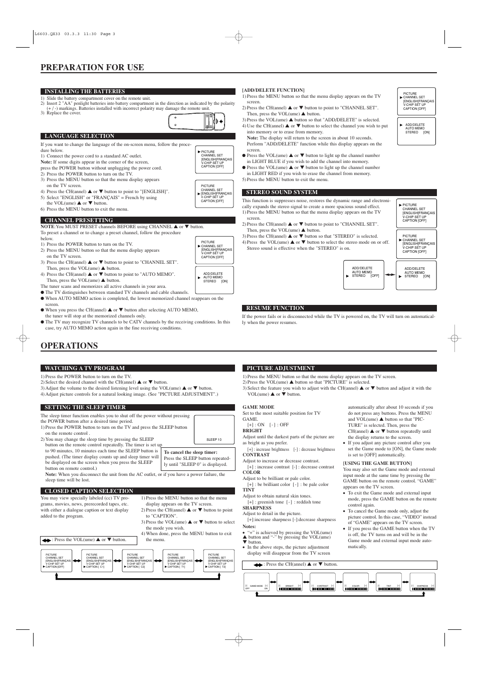 Preparation for use operations | Sylvania C6427TD User Manual | Page 3 / 4