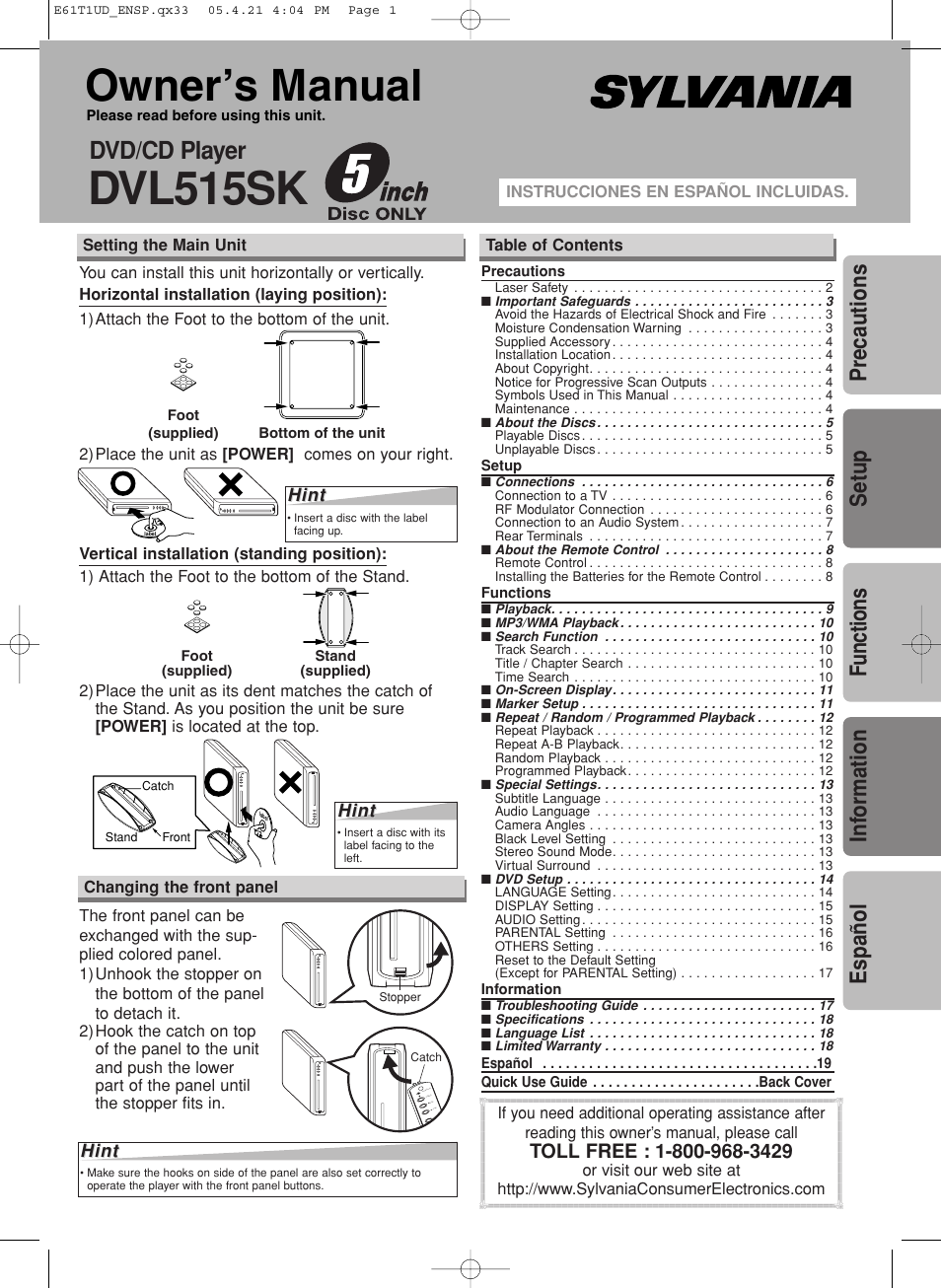 Sylvania DVL515SK User Manual | 20 pages