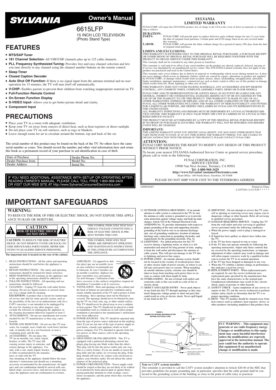 Sylvania 6615LFP User Manual | 8 pages