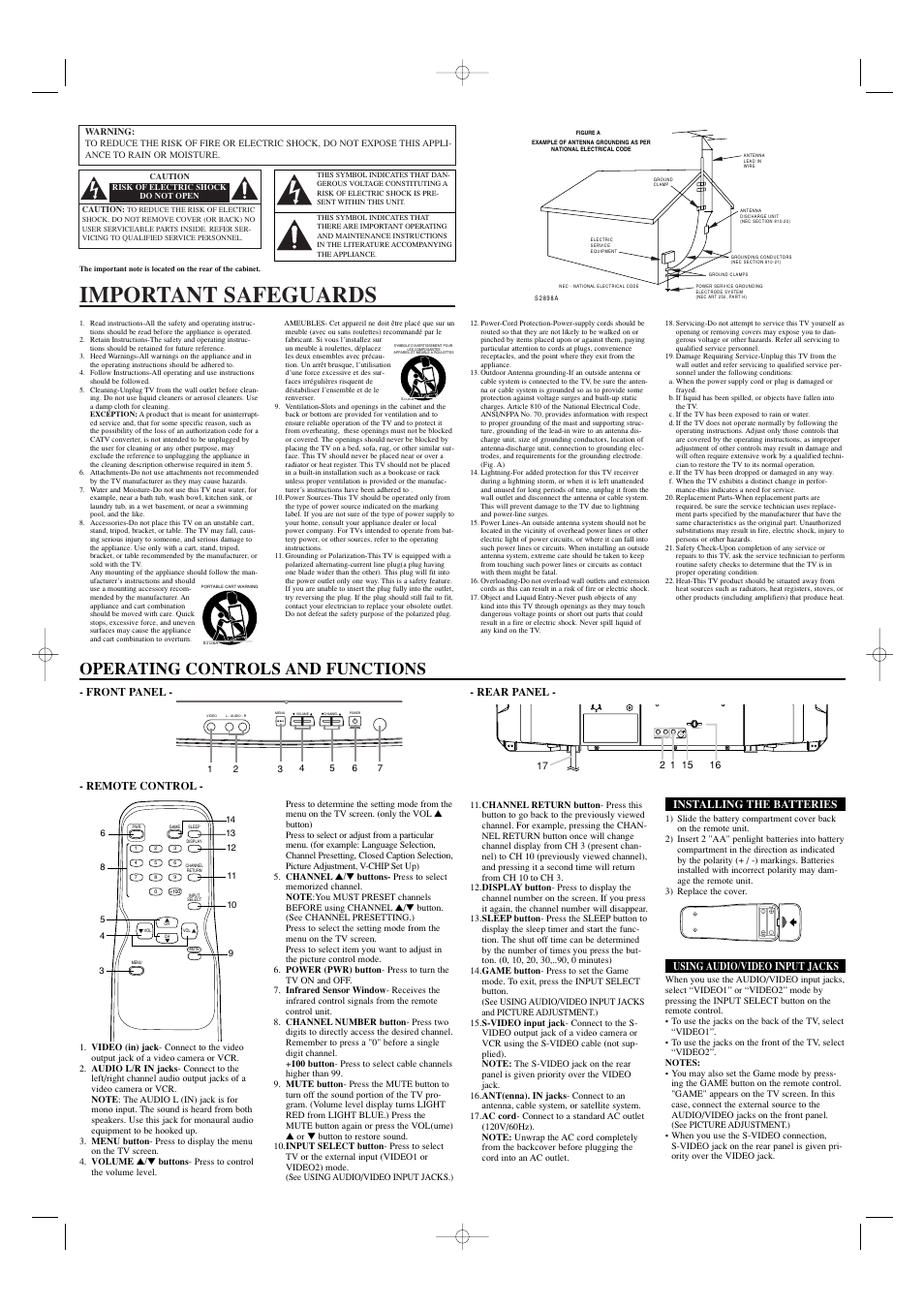 Important safeguards, Operating controls and functions | Sylvania SST4322 User Manual | Page 2 / 8