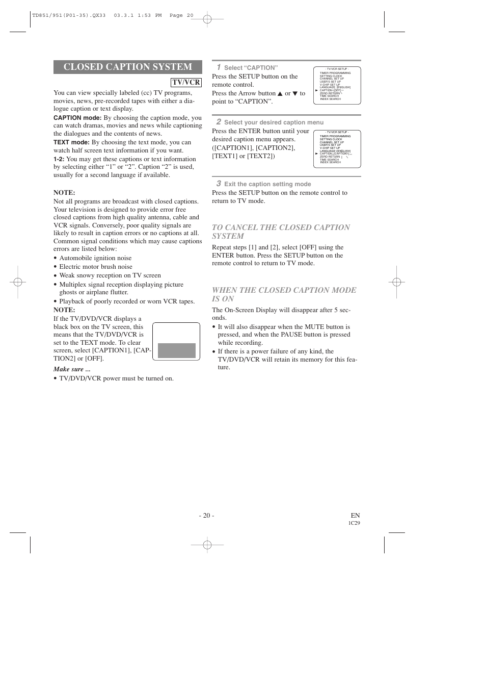 Closed caption system | Sylvania 6719DD User Manual | Page 20 / 56