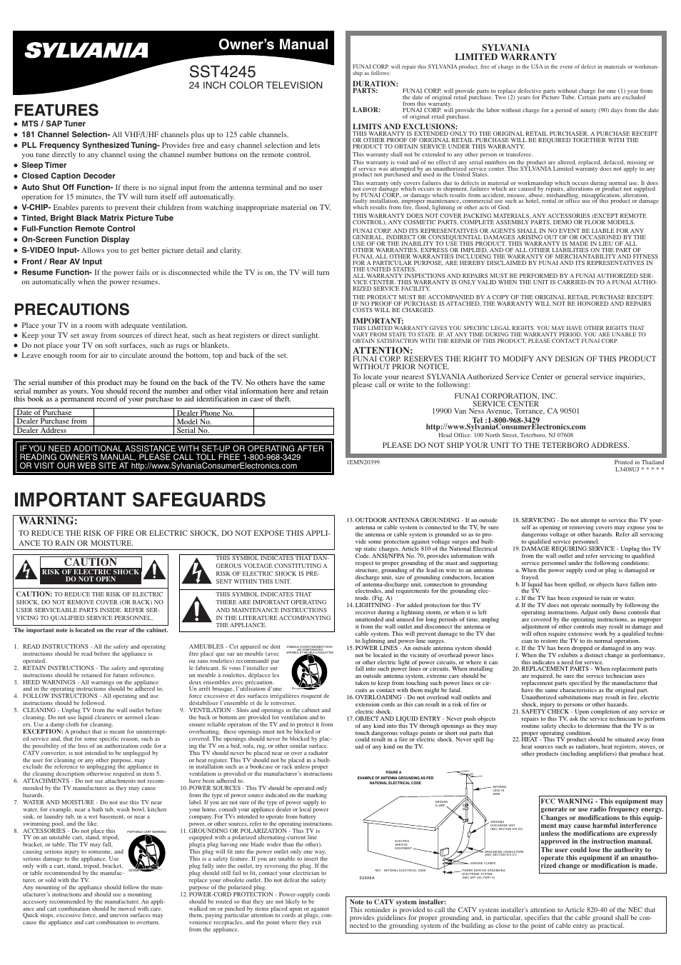 Sylvania SST4245 User Manual | 4 pages