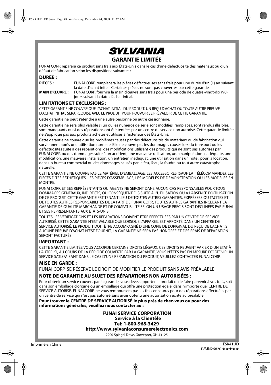 Garantie limitée | Sylvania NB531SLX User Manual | Page 100 / 150