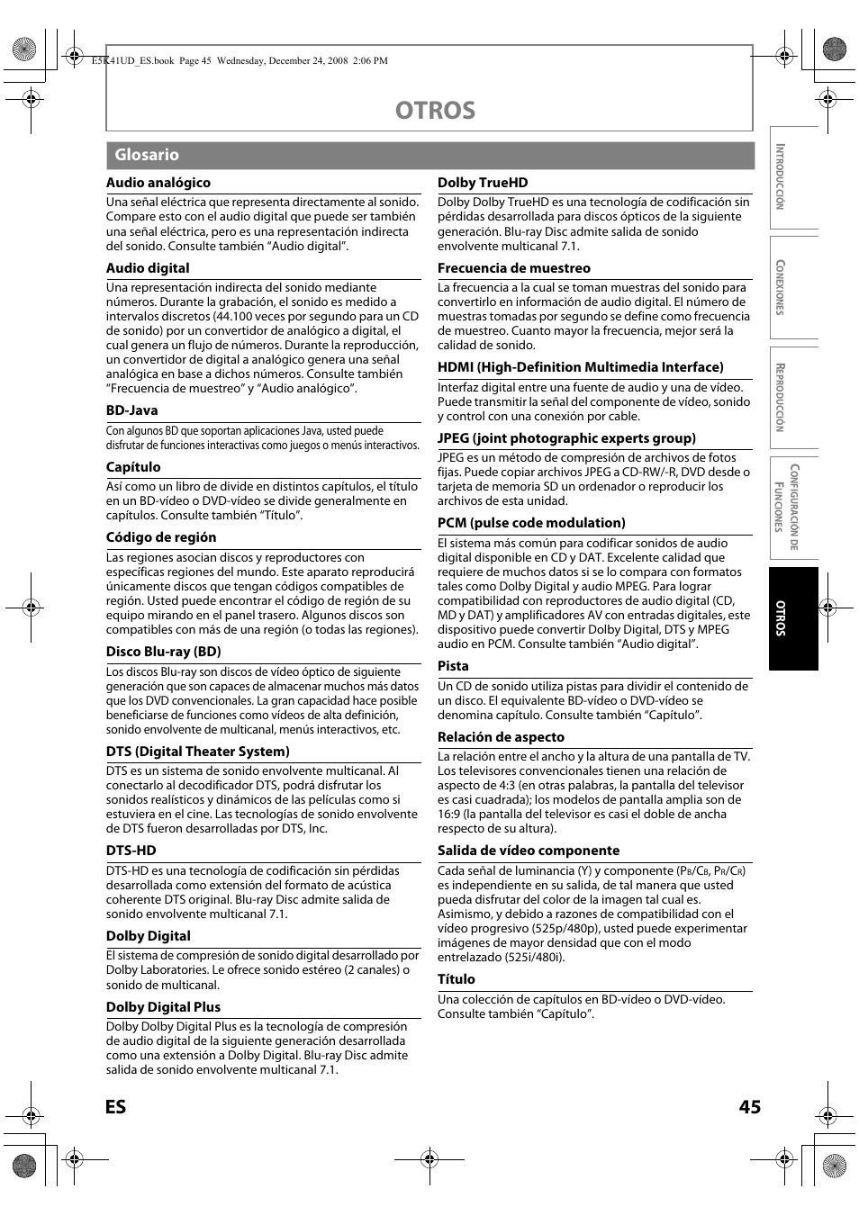 Glosario, Otros, 45 es | Sylvania NB531SLX User Manual | Page 147 / 150