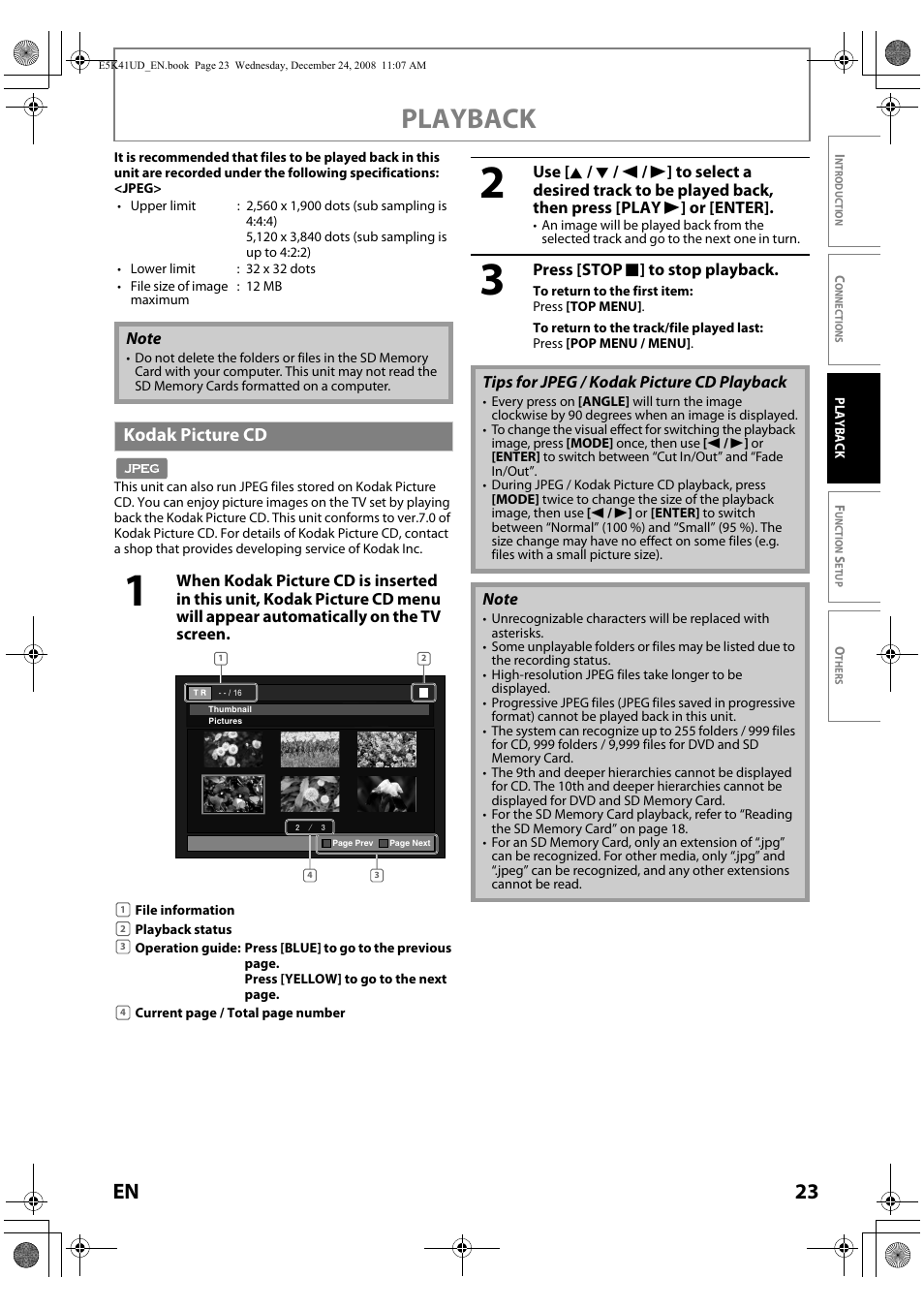 Kodak picture cd, Playback, 23 en | Sylvania NB531SLX User Manual | Page 25 / 150