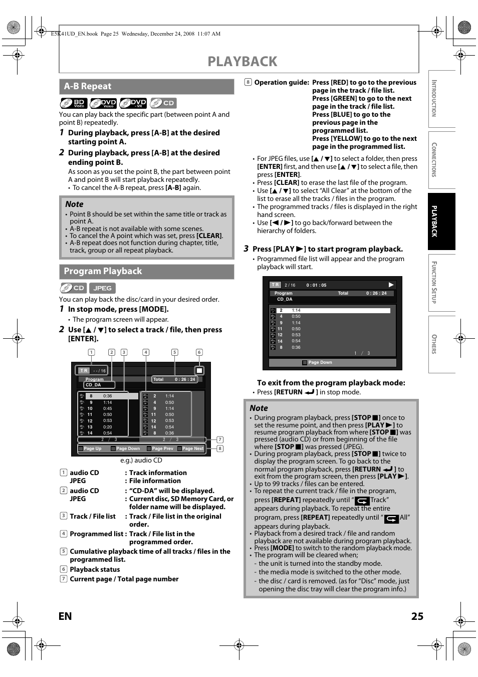 A-b repeat program playback, Playback, 25 en | A-b repeat, Program playback | Sylvania NB531SLX User Manual | Page 27 / 150