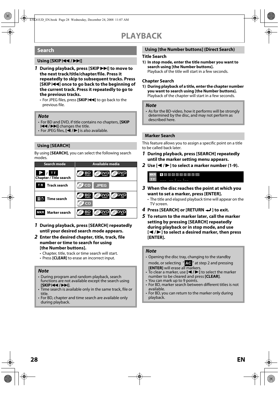 Search, Playback, 28 en | Sylvania NB531SLX User Manual | Page 30 / 150