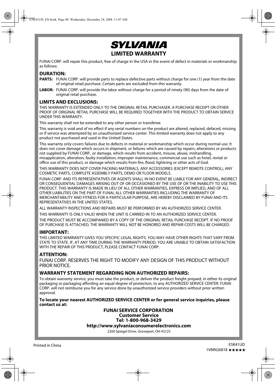 Limited warranty | Sylvania NB531SLX User Manual | Page 50 / 150