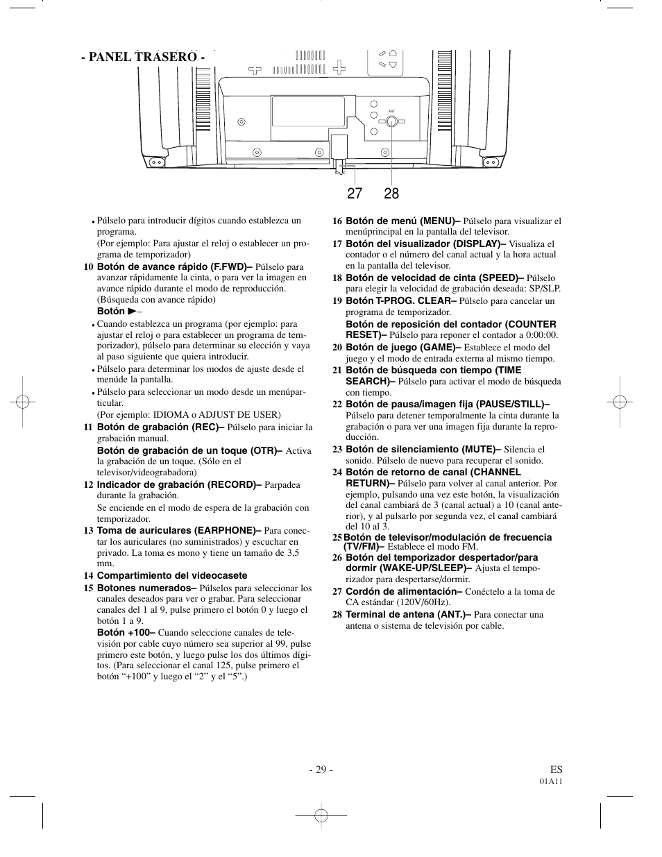 Panel trasero | Sylvania W6313CC User Manual | Page 29 / 32