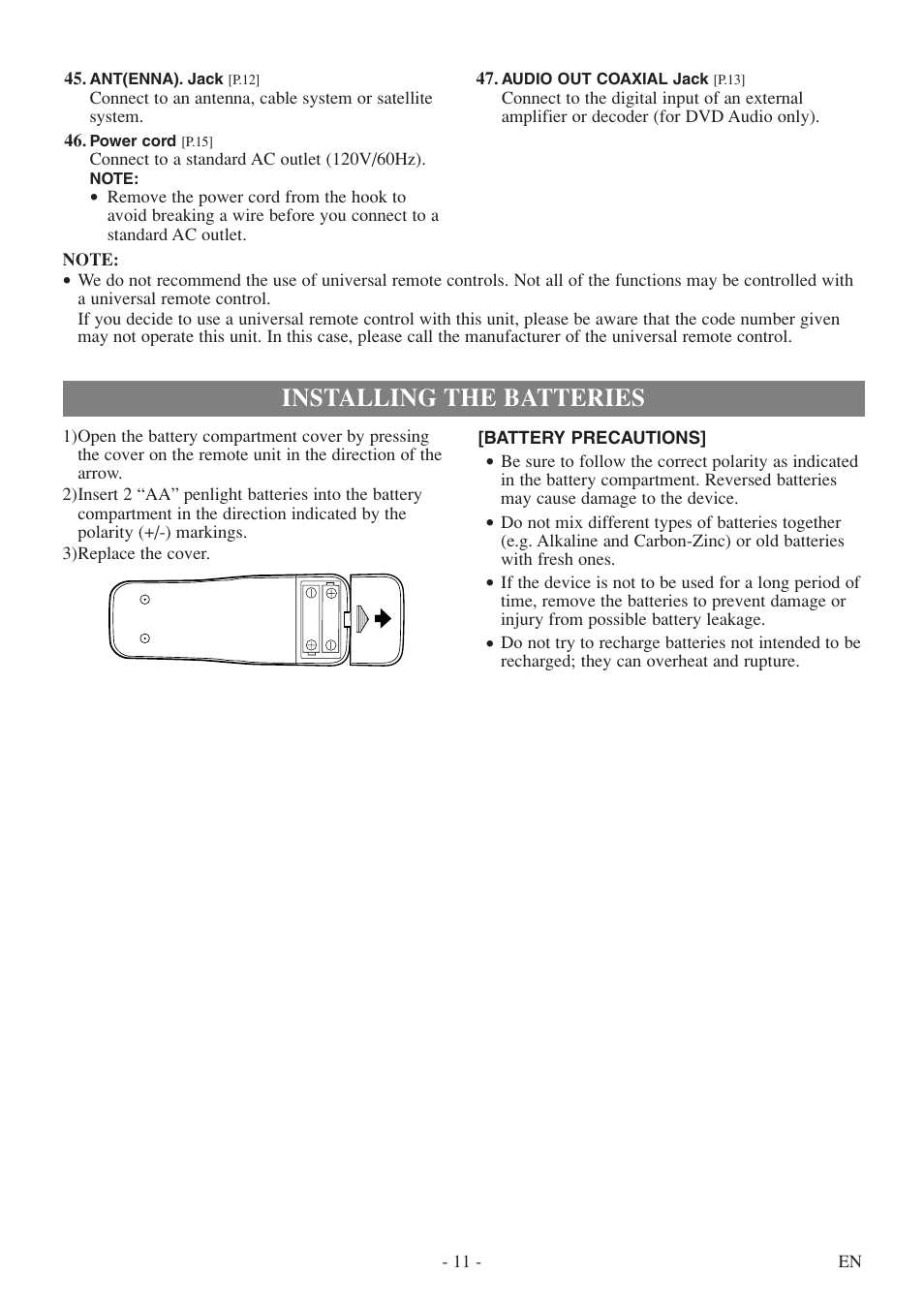 Installing the batteries | Sylvania 6719DF User Manual | Page 11 / 56