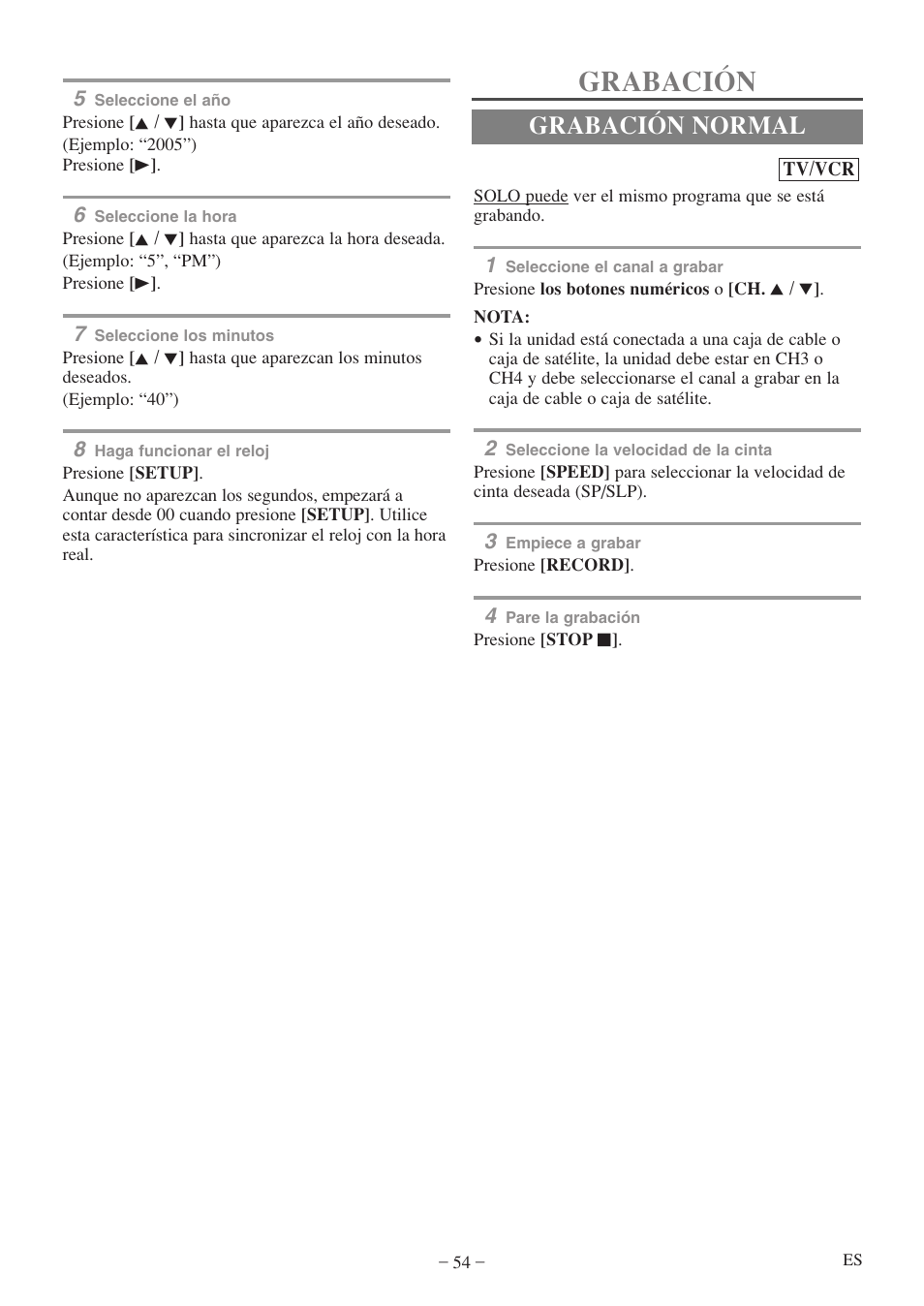 Grabación, Grabación normal | Sylvania 6719DF User Manual | Page 54 / 56