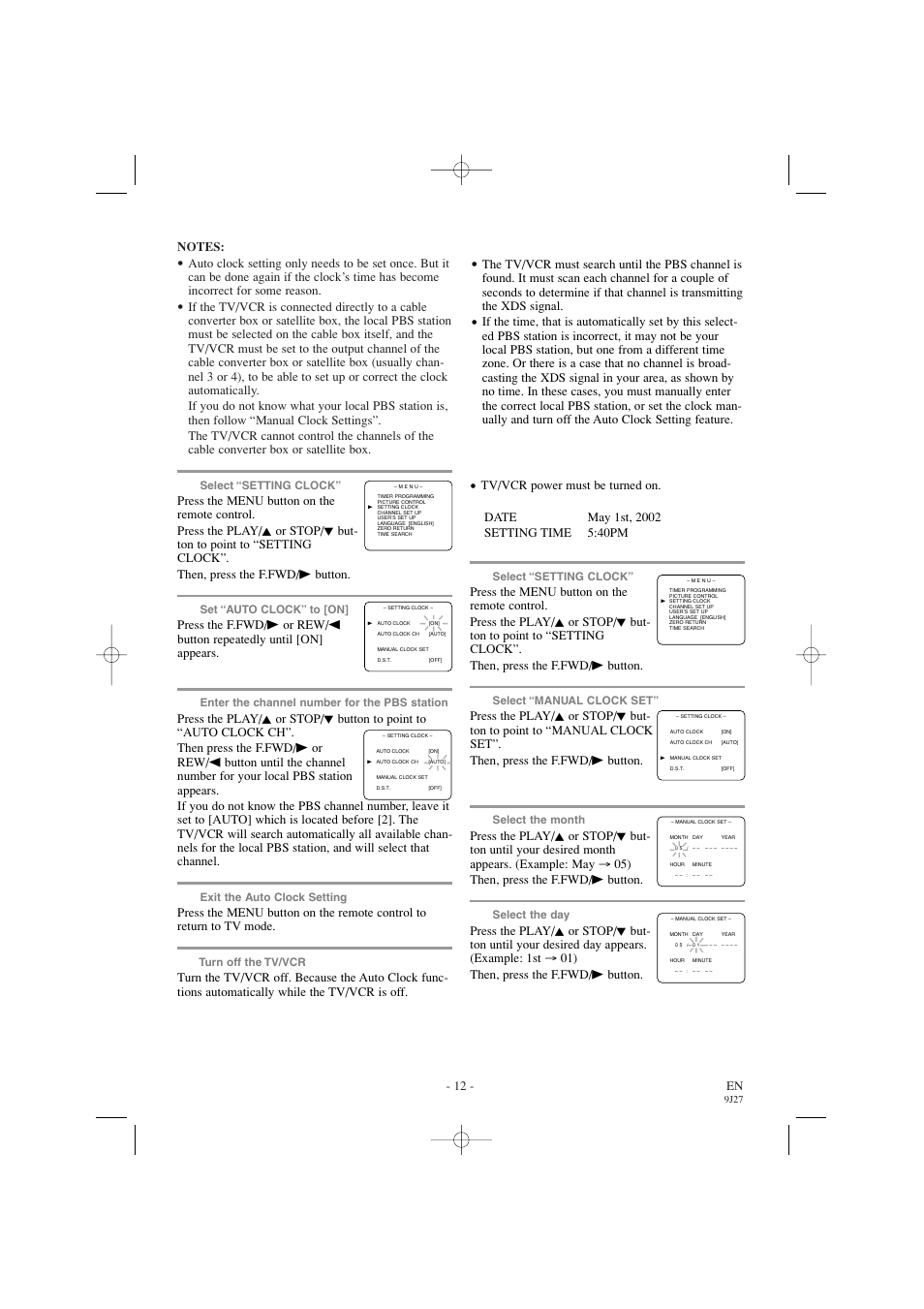 Manual clock setting, 12 - en, If you choose [auto | Make sure | Sylvania 6309CC User Manual | Page 12 / 32