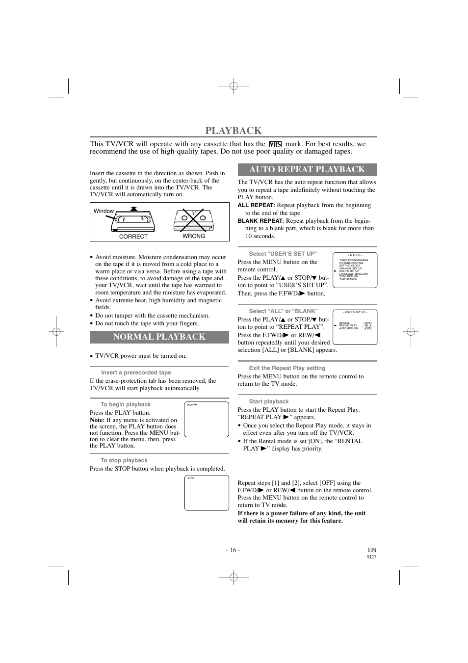 Playback, Normal playback, Auto repeat playback | Sylvania 6309CC User Manual | Page 16 / 32