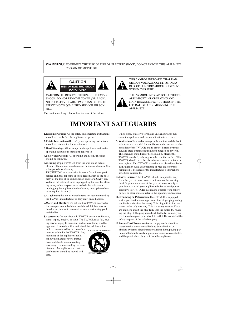 Important safeguards, Warning, Caution | Sylvania 6309CC User Manual | Page 2 / 32