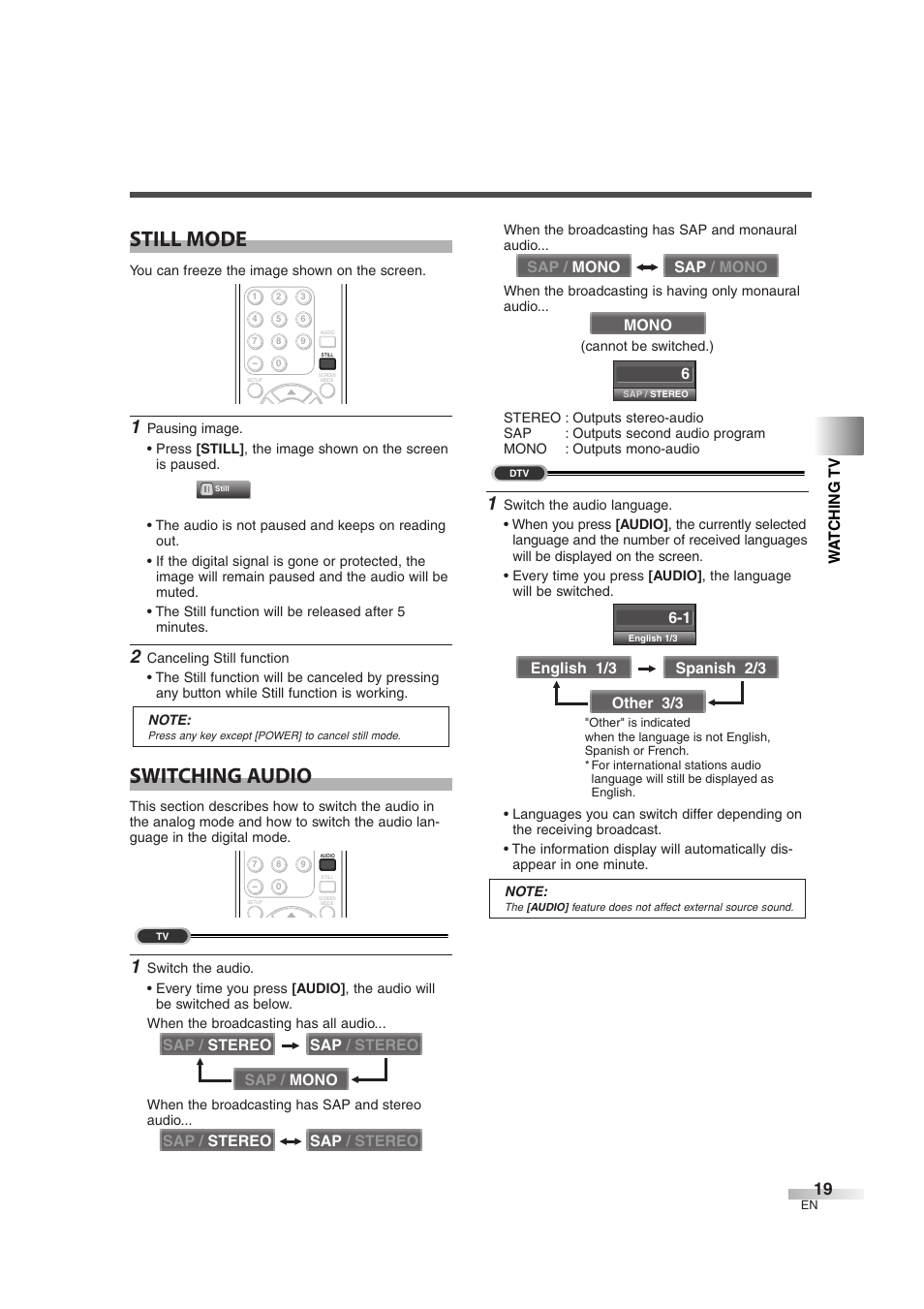 Still mode, Switching audio | Sylvania 6632LG User Manual | Page 19 / 72