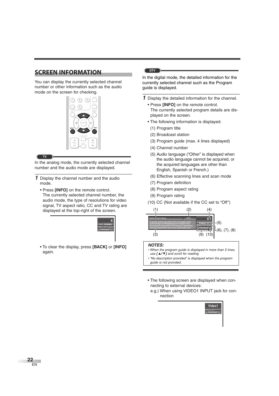 Screen information | Sylvania 6632LG User Manual | Page 22 / 72