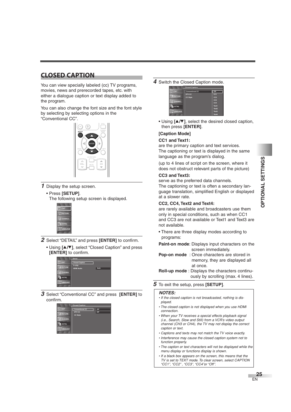 Closed caption, Optional settings | Sylvania 6632LG User Manual | Page 25 / 72