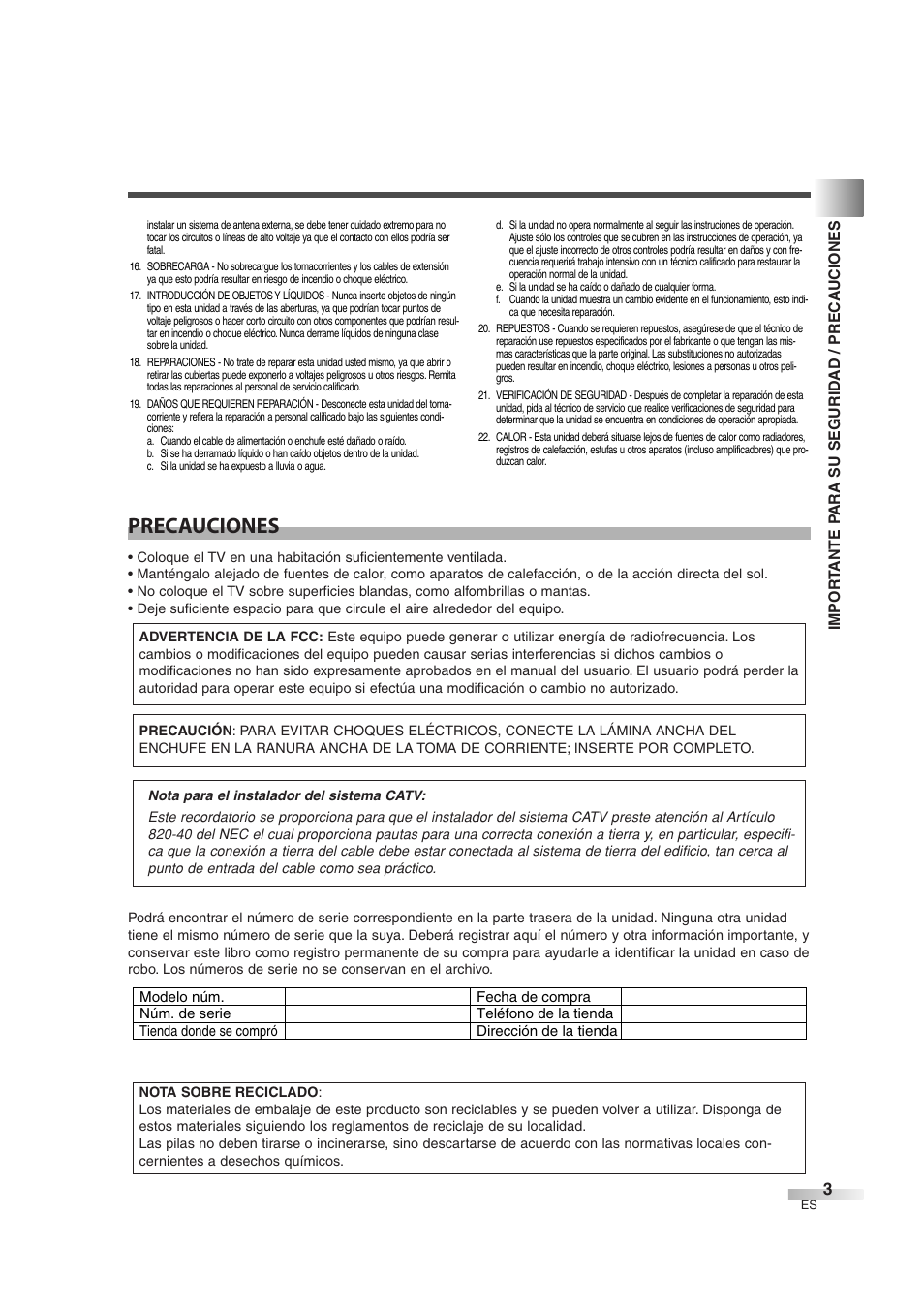 Precauciones | Sylvania 6632LG User Manual | Page 39 / 72