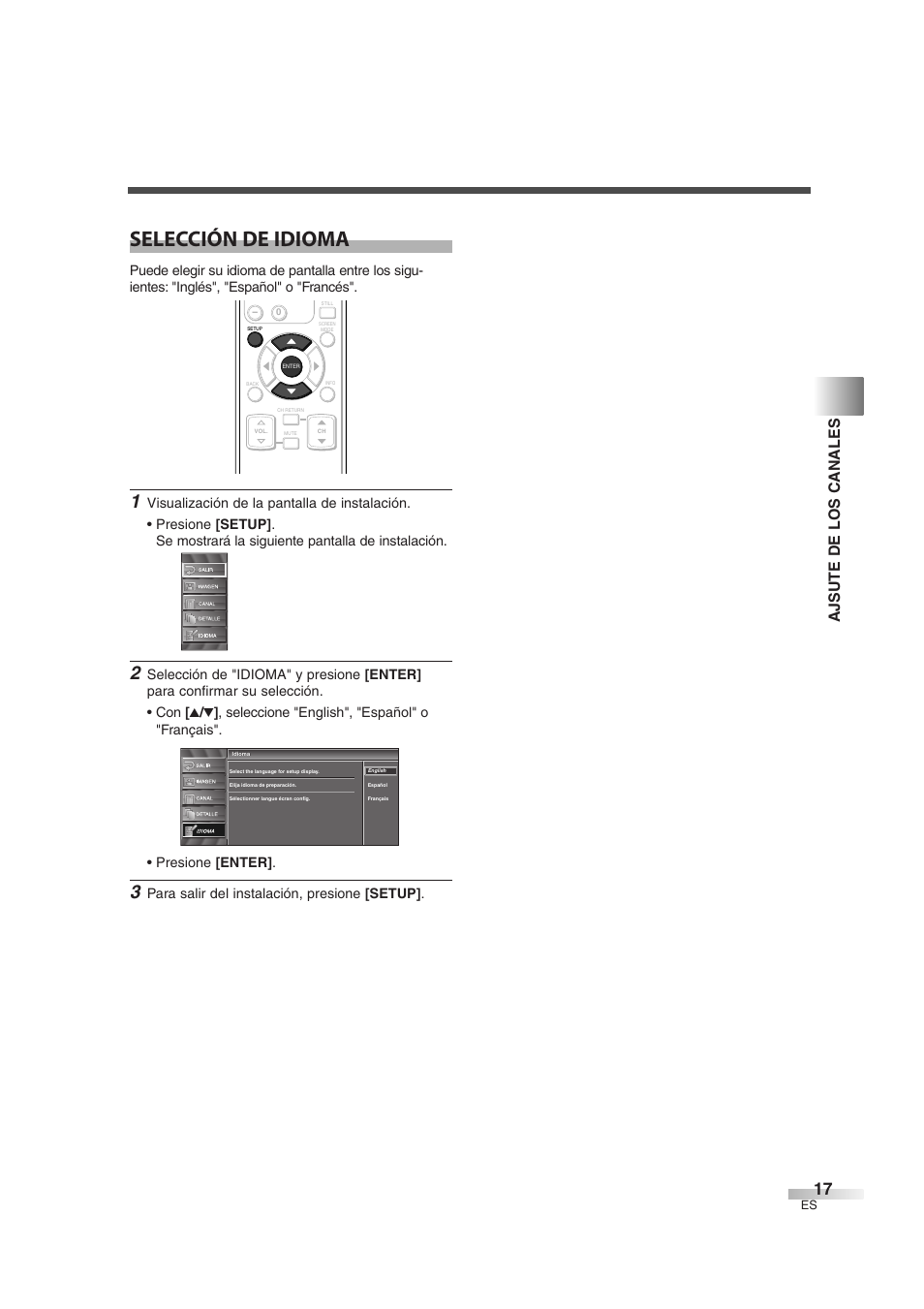 Selección de idioma, Ajsute de los canales, Para salir del instalación, presione [setup | Sylvania 6632LG User Manual | Page 53 / 72