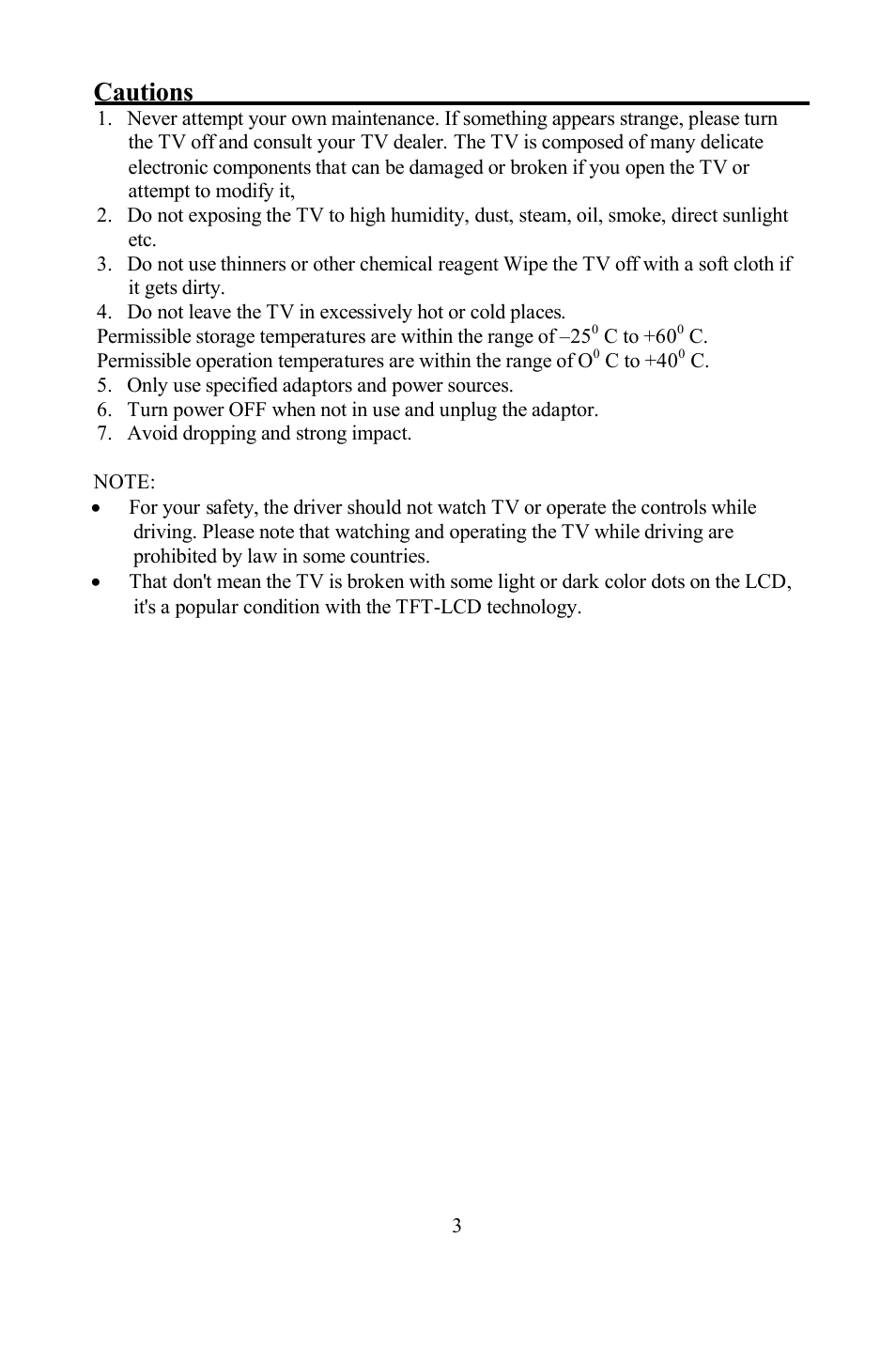 Cautions | Hyundai H-LCD700 User Manual | Page 3 / 26