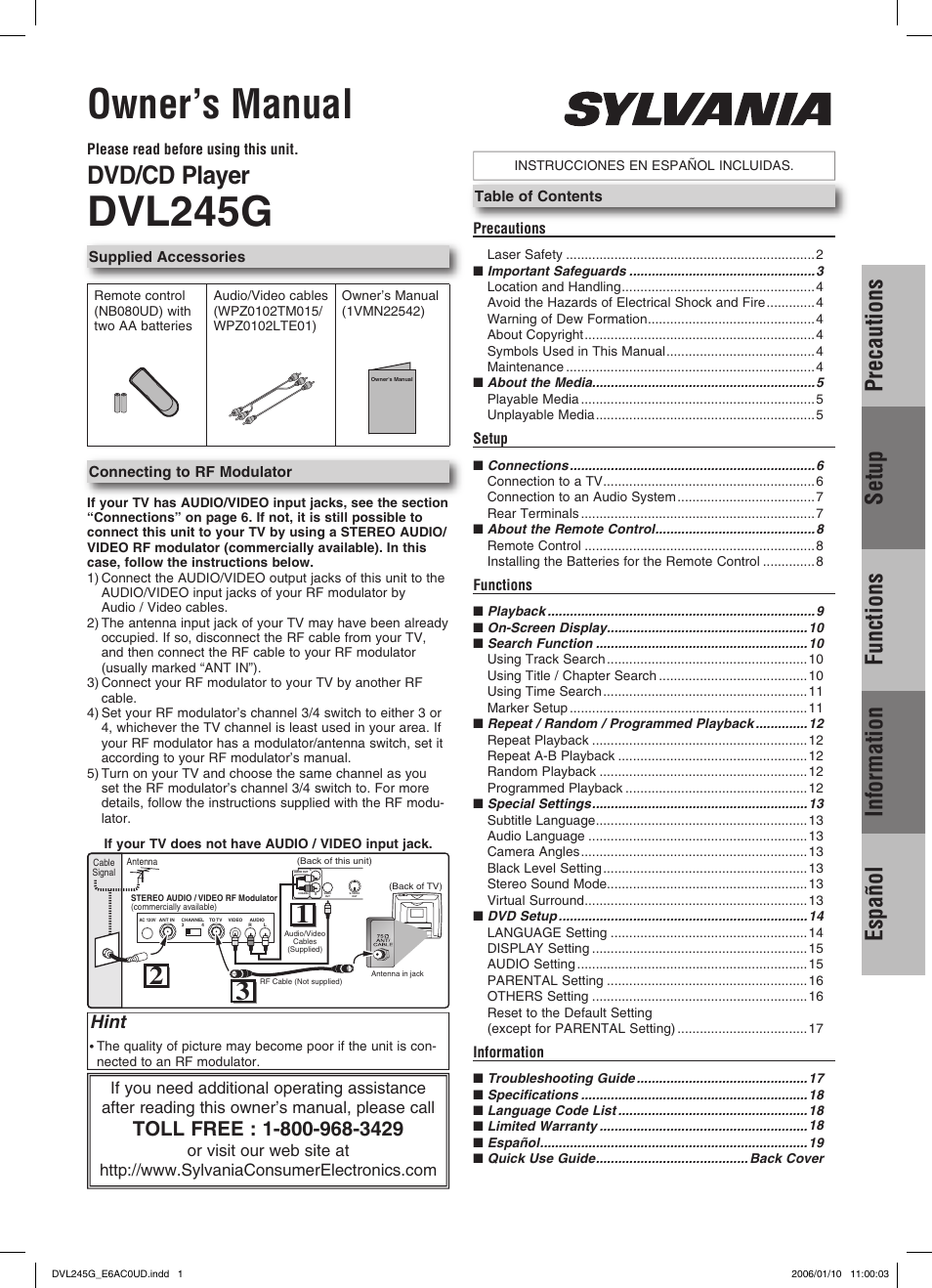 Sylvania DVL245G User Manual | 20 pages