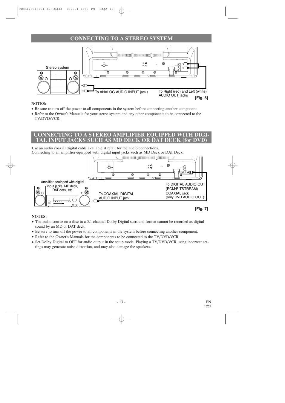 Connecting to a stereo system | Sylvania 6727DD User Manual | Page 13 / 56