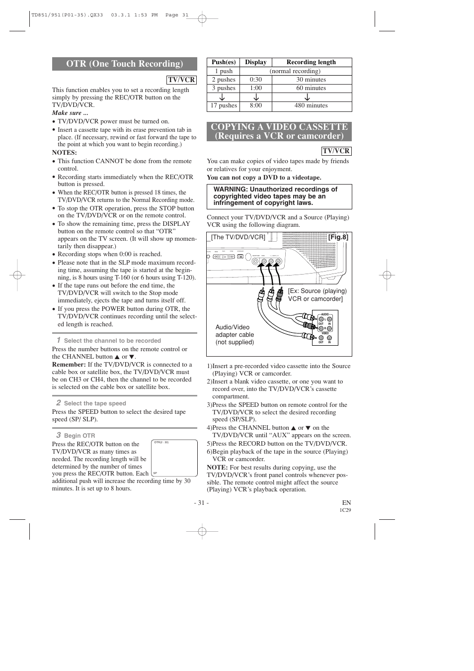 Otr (one touch recording) | Sylvania 6727DD User Manual | Page 31 / 56